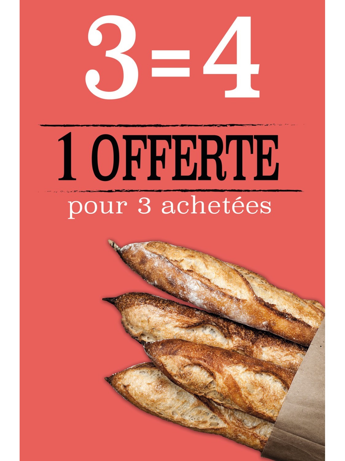 Affiche Boulangerie "4 pour 3 achetées"