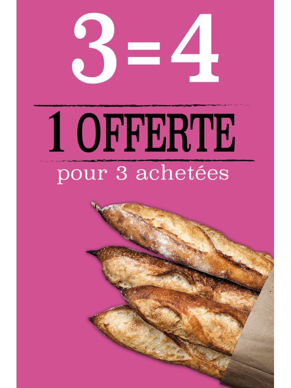 Affiche Boulangerie "4 pour 3 achetées"