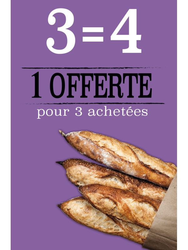 Affiche Boulangerie "4 pour 3 achetées"
