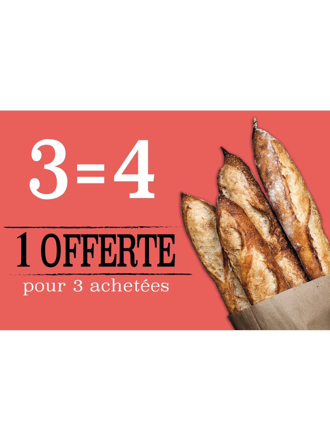 Affiche Boulangerie "4 pour 3 achetées"