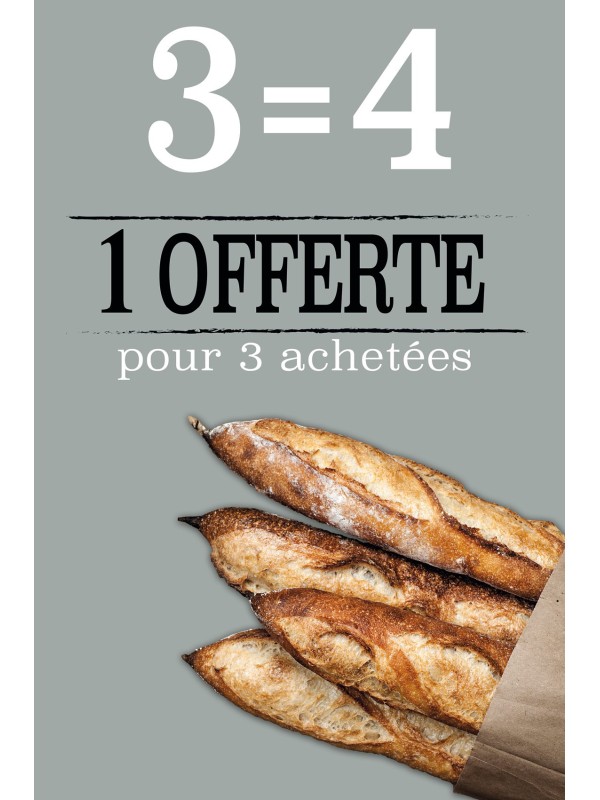 Affiche Boulangerie "4 pour 3 achetées"