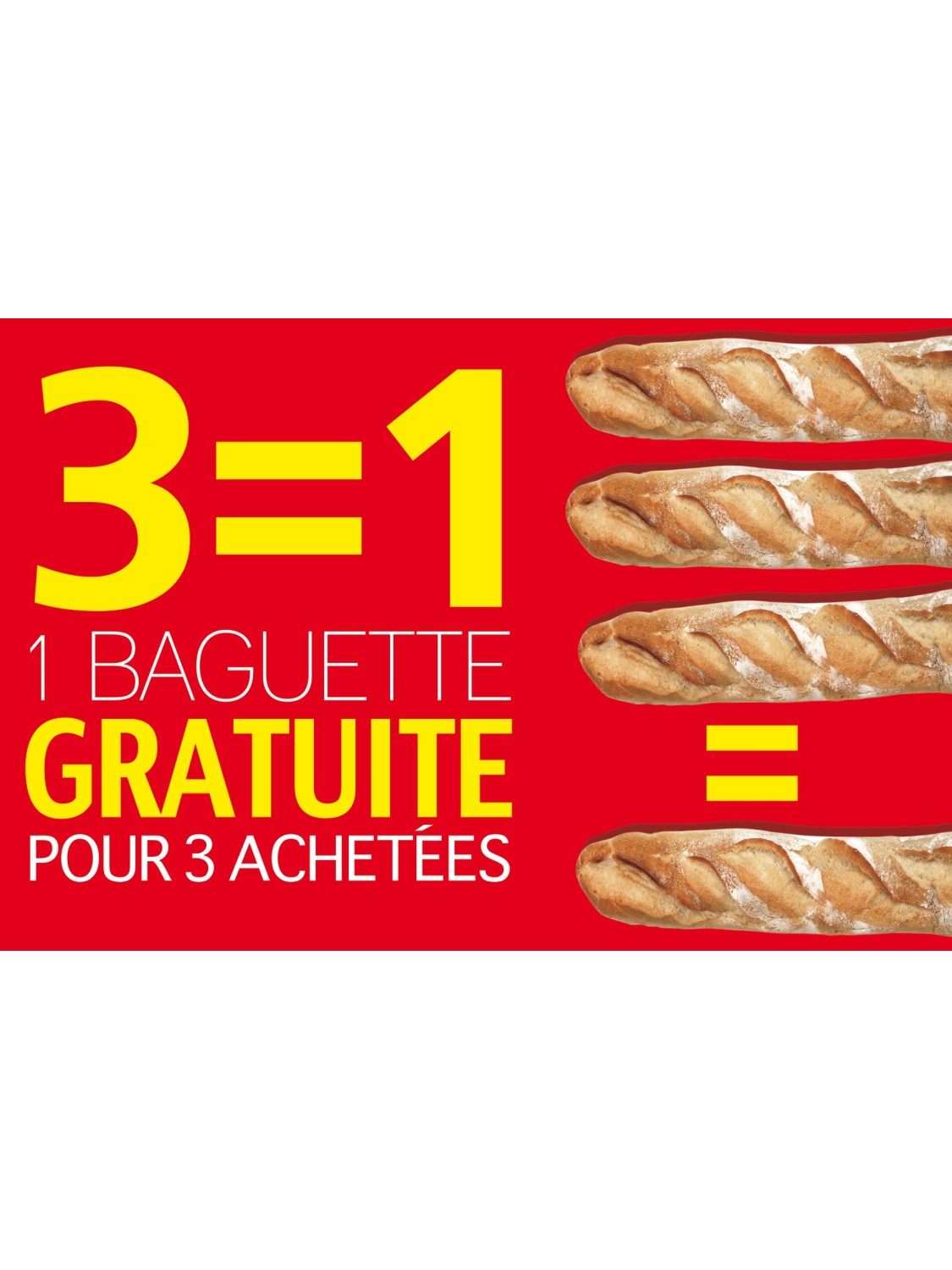 Affiche Boulangerie "3 égal 1 gratuite pour 3 achetées"