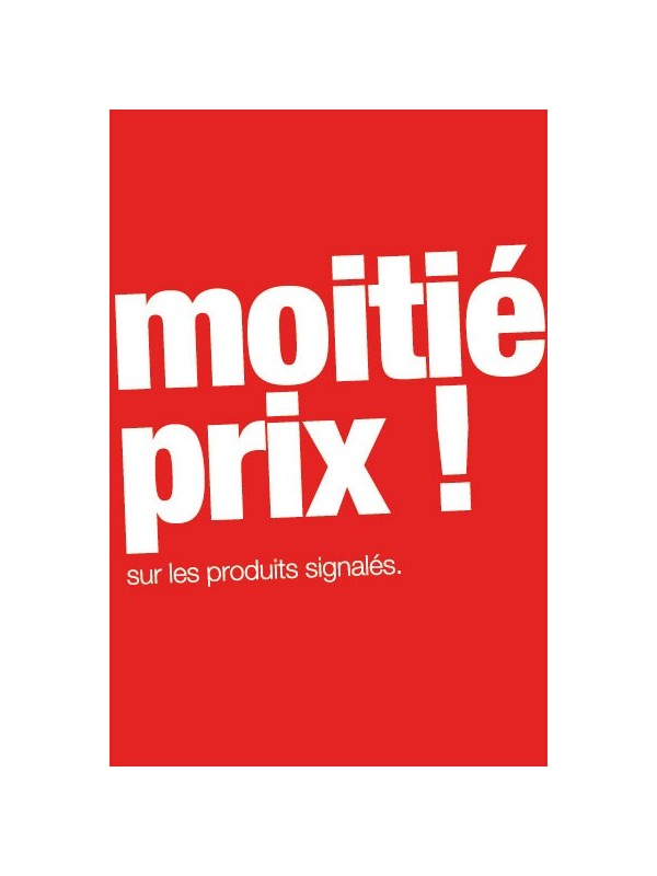 Affiche "moitié prix" rouge