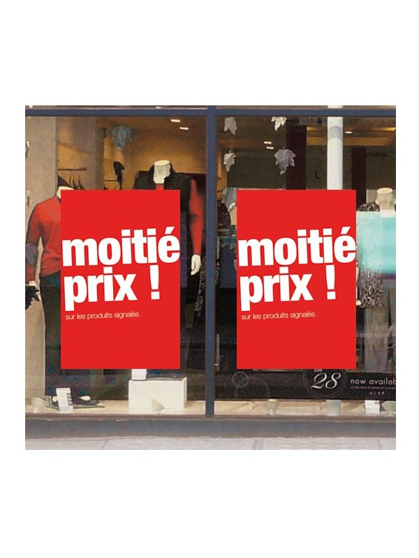 Affiche "moitié prix"