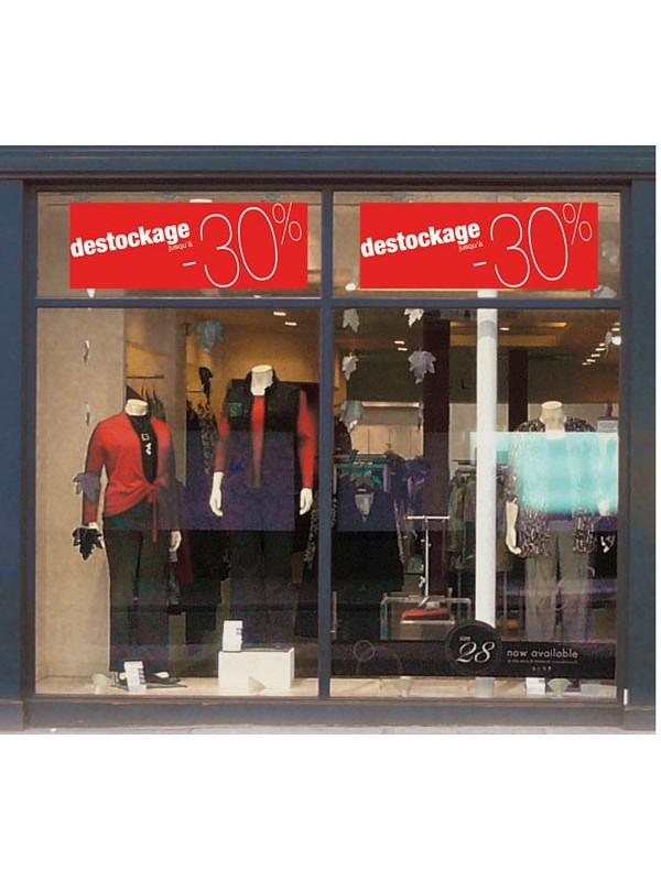 Présentation bandeaux "destockage -30%"